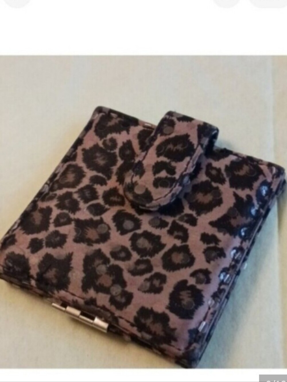 Vintage Bi-Fold Make-up Mirror, Leopard Print,,,snap Close Case